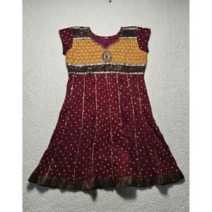 Indian Bandhani Tunic Top Burgundy Gold Beaded Sequin Embroidered XL India